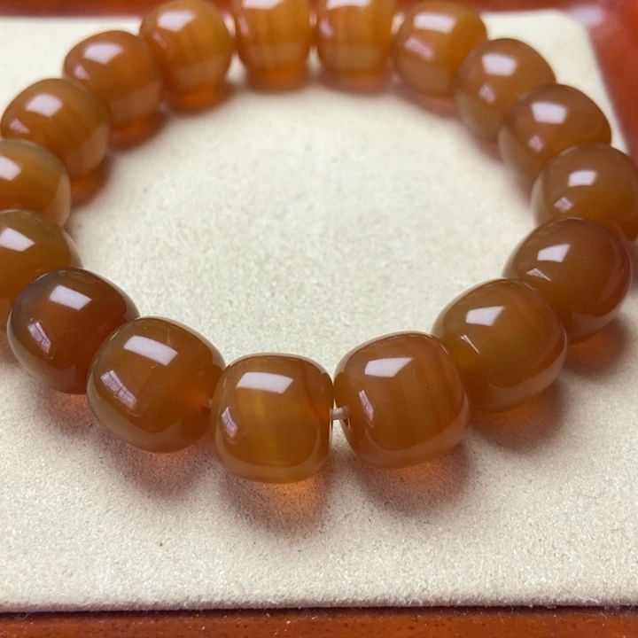 玛瑙/玉髓未镶嵌手串实肉 蜜糖老型 巴西料