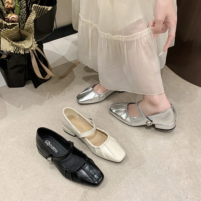 百搭软皮法式通勤方头中跟单鞋女粗跟软底舒适温柔晚晚鞋小香风