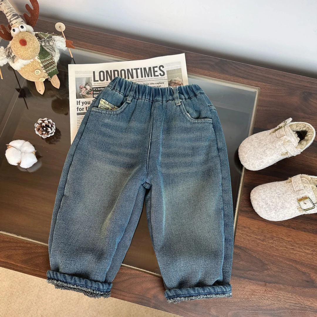 【朱鑫宇专属】男童2025年新款百搭韩版牛仔休闲加绒裤BMD3211