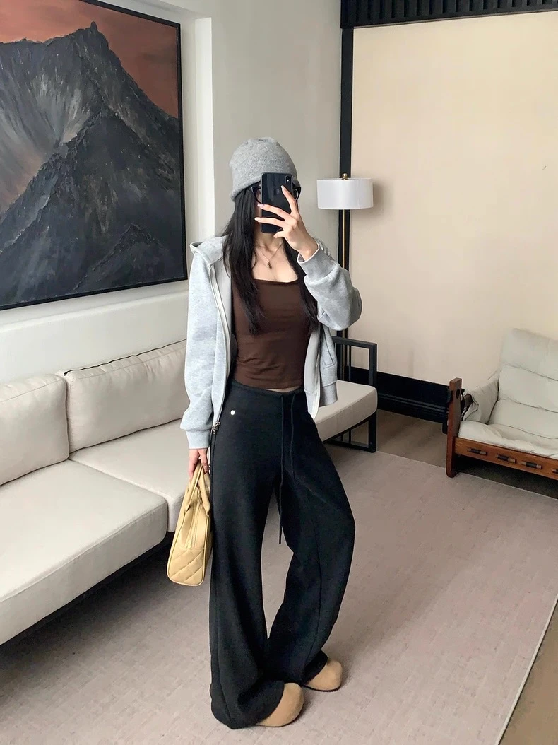 1153秋季新款韩系简约通勤时尚修身显瘦高腰直筒百搭小众休闲裤