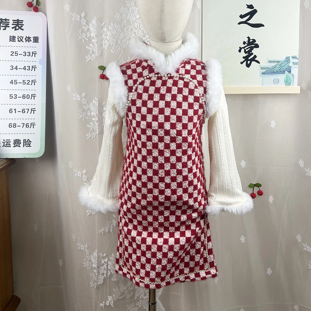 女童旗袍裙长袖加厚冬装儿童新中式新年拜年服小女孩中国风过年服