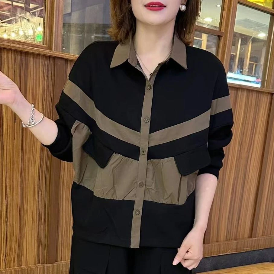 2025春季新款时尚气质短外套设计感女装洋气宽松撞色开衫长袖上衣