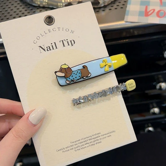 韩国东大门超可爱滴油小狗发夹蝴蝶结闪钻一字刘海侧边夹碎发头饰