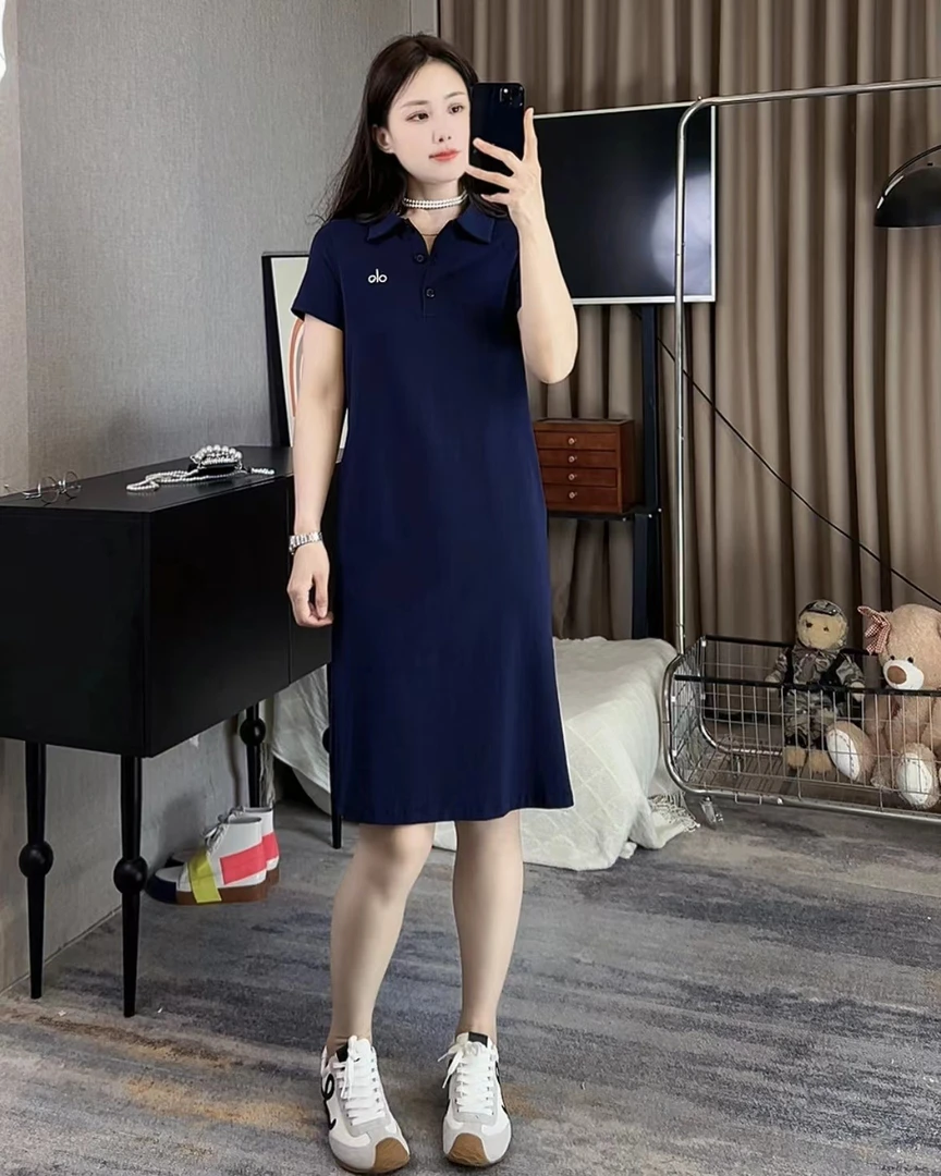 C08夏季新款纯色polo裙女连衣裙翻领显瘦时尚气质百搭