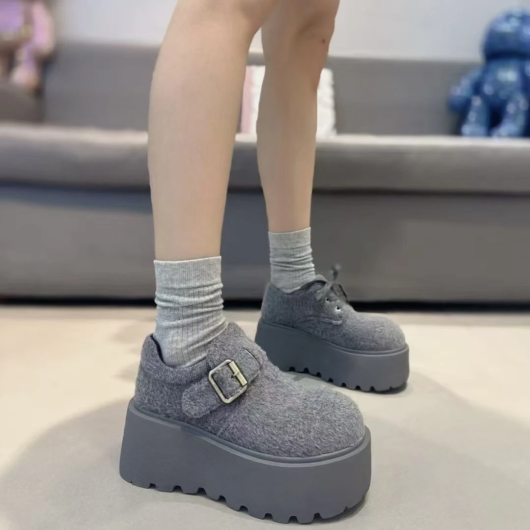 玛莎玛索MSMS801-65春季新款二棉毛呢乐福鞋厚底中跟松糕鞋时尚