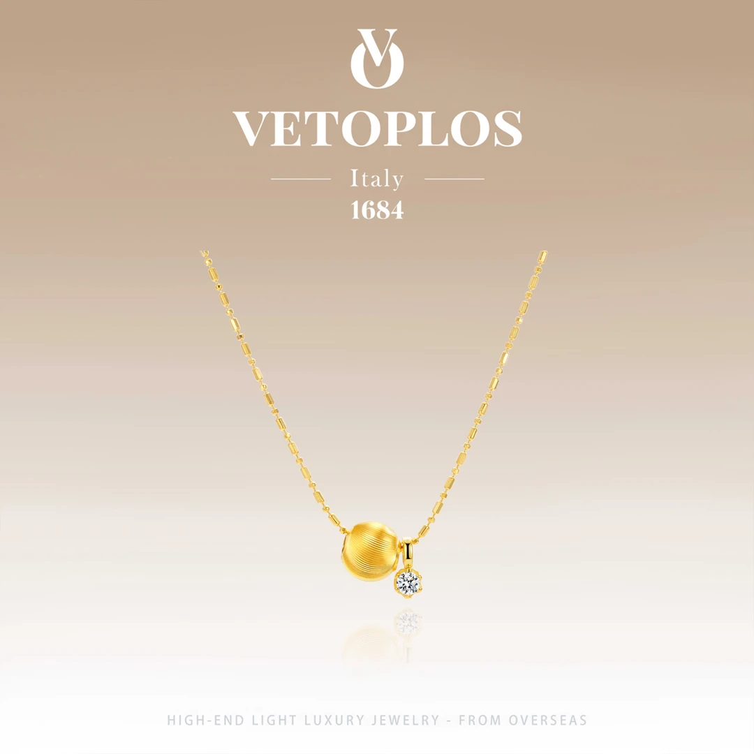 坠链均925银 【时运亨通】Vetoplos国风拉丝小金球项链F5048