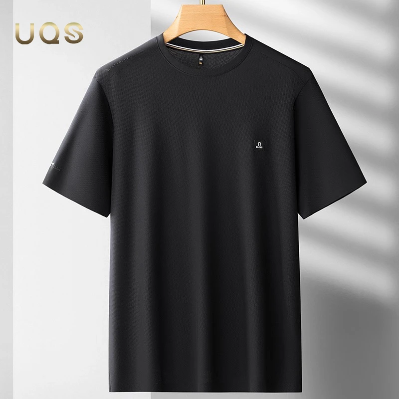 轻奢男装大码夏季网眼薄款短袖透气冰丝凉感宽松舒适亲肤简约时尚