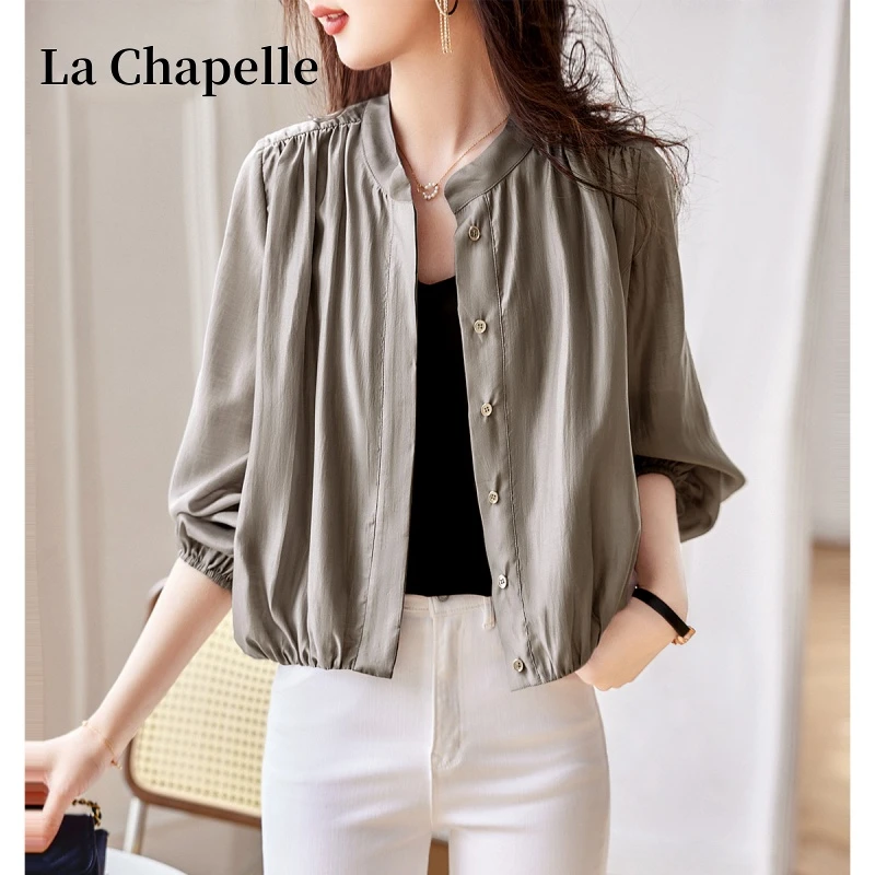 拉夏贝尔薄款衬衫女2025年夏季新款时尚百搭休闲简约短款防晒上衣