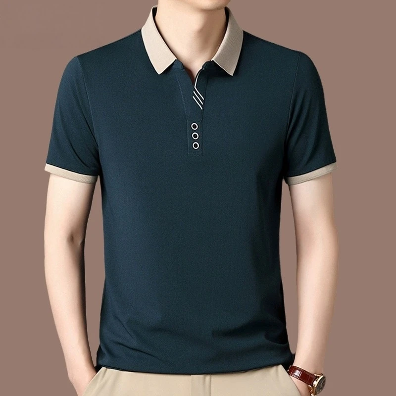 短袖T恤男装夏季2025年新舒适透气纯色商务休闲翻领薄款棉polo衫