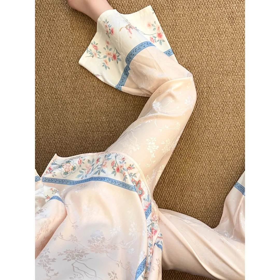 新中式国风气质碎花提花睡衣女夏款宽松大码可外穿出门家居服套装