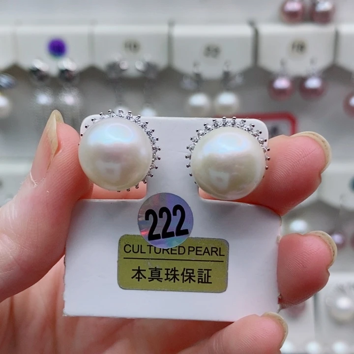 淡水珍珠银S925镶嵌耳饰12+A