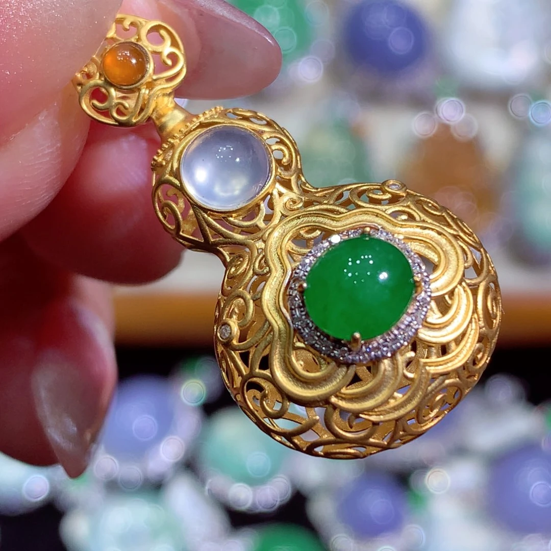 翡翠18K金镶嵌吊坠(不含链)