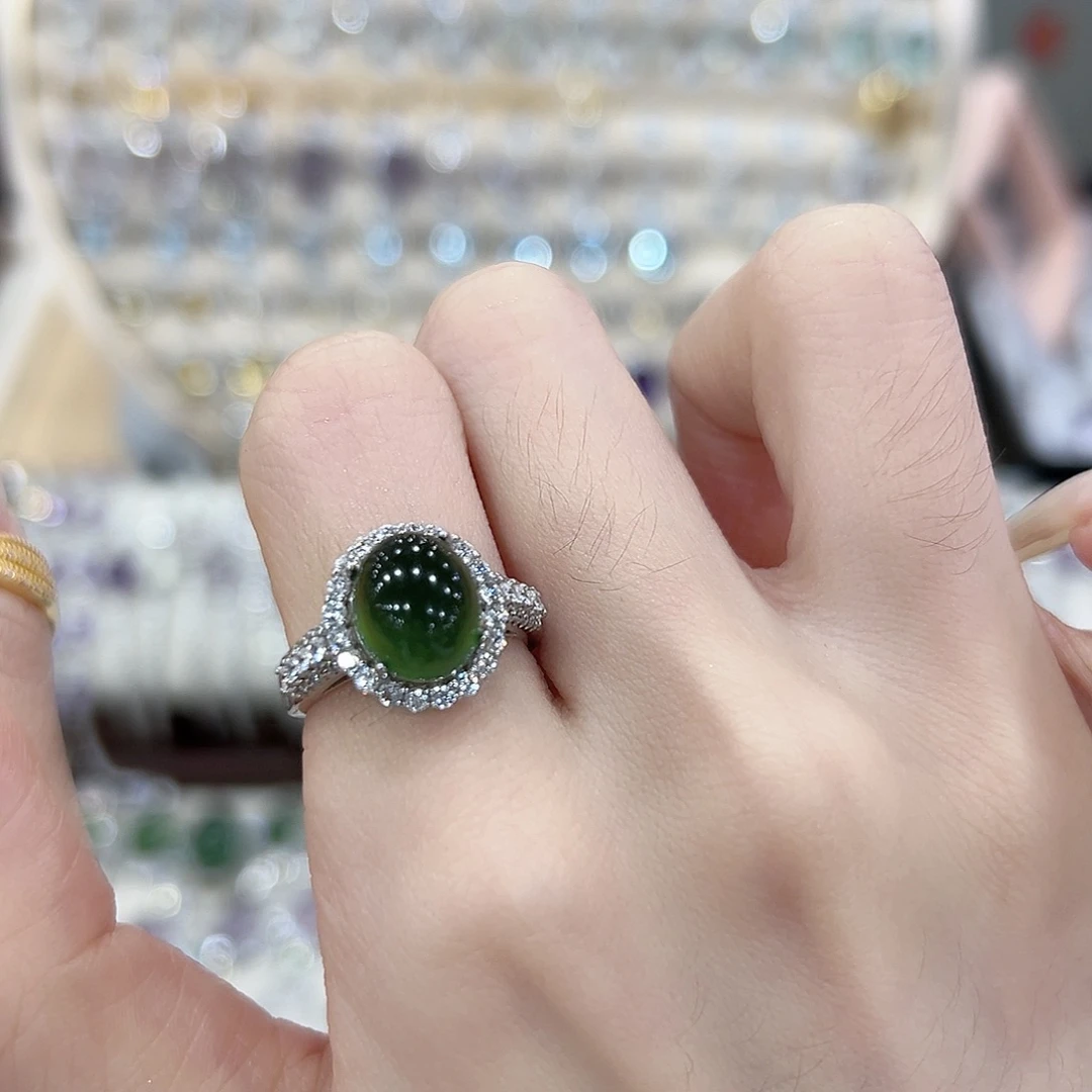 S***娜岫玉银S925镶嵌戒指