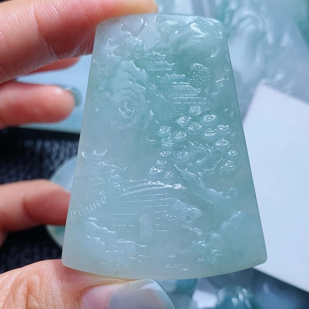 定制翡翠未镶嵌毛货付款后确认抛光