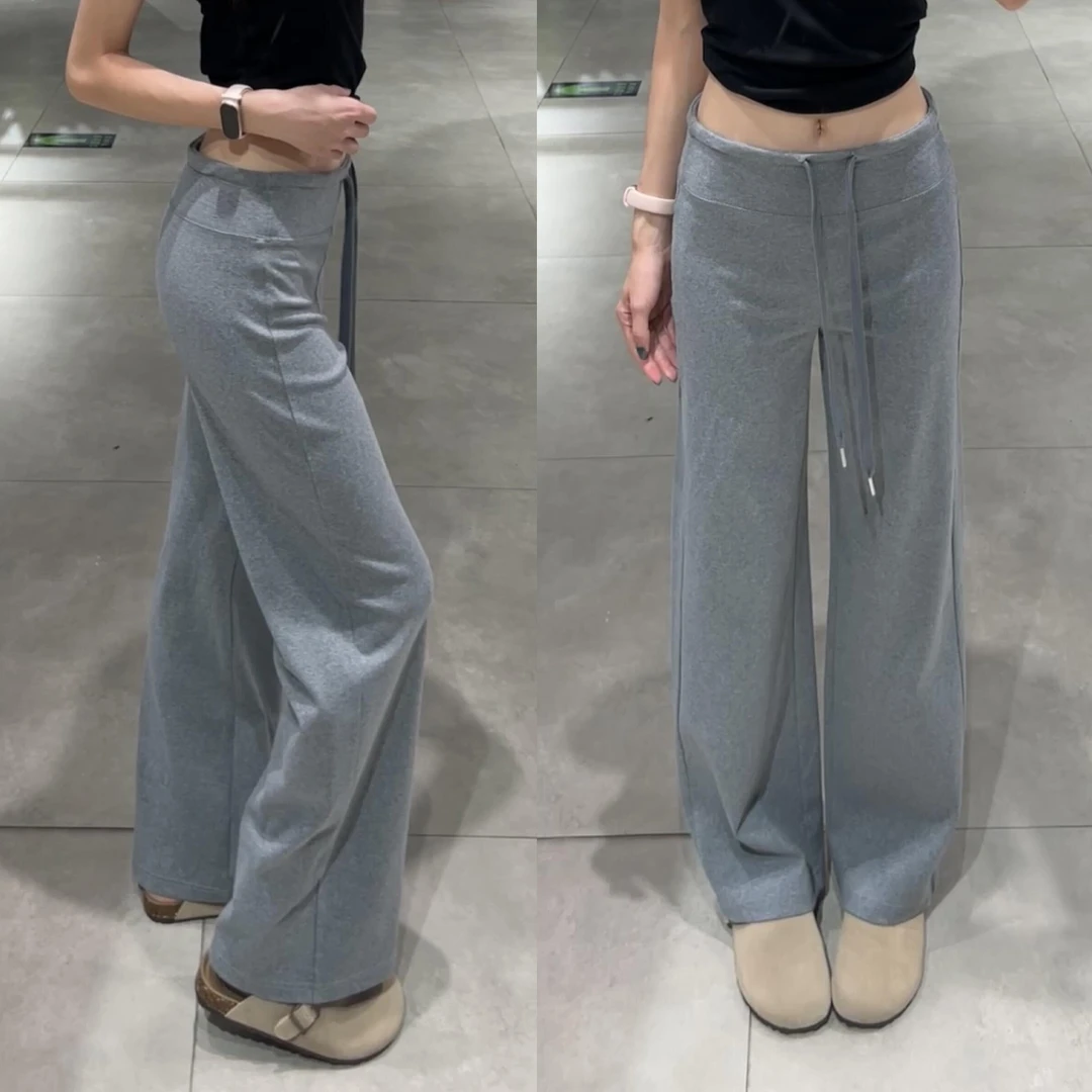 灰色阔腿裤女夏季2025新款高腰垂感休闲lulu小个子直筒美式运动裤