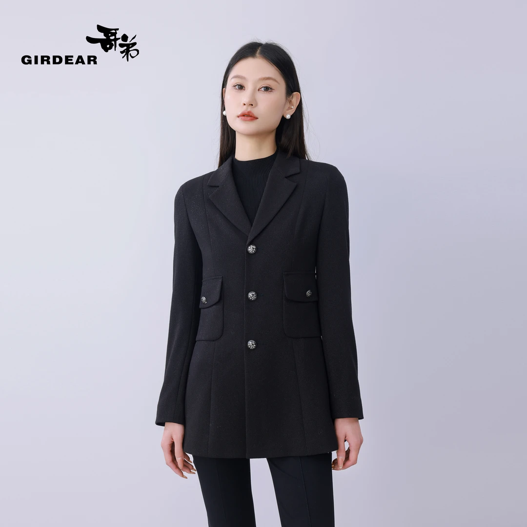 GIRDEAR/哥弟璀璨细闪修身薄款中长西装外套1400716-4223711-001-