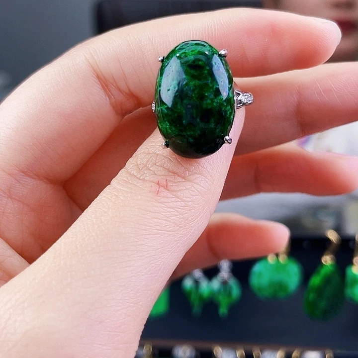 翡翠戒指银S925镶嵌饰品