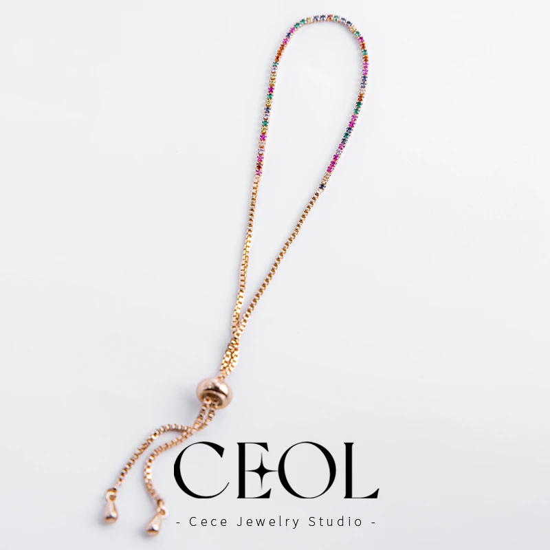 铜合金手链 CEOL【彩糖星】春夏新款欧若风彩色细链百搭叠戴手链