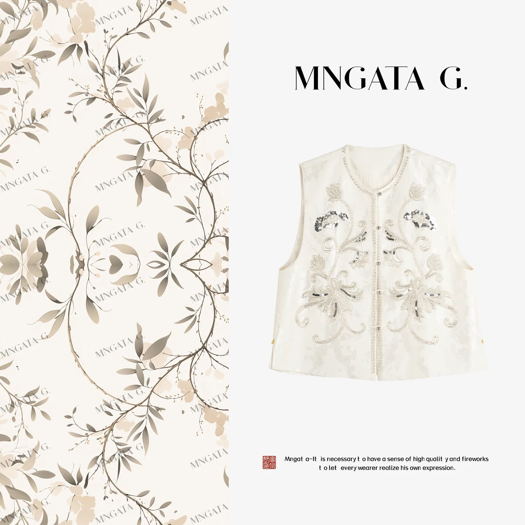 MNGATA G.宫小妍 【汉白玉】珠片刺绣早秋新中式中国风马甲5031763