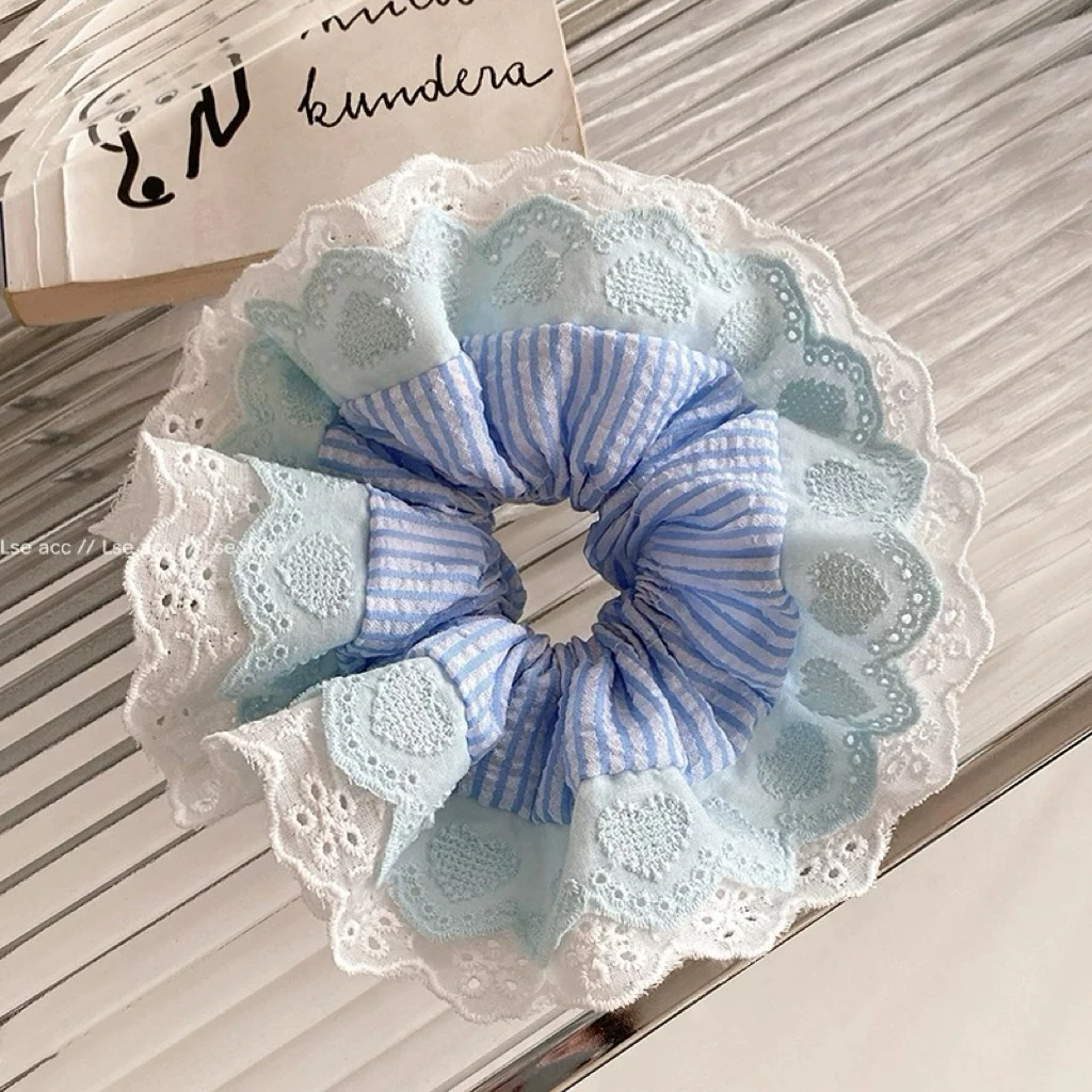 UU.四层蓝色条纹蕾丝发圈韩系发圈