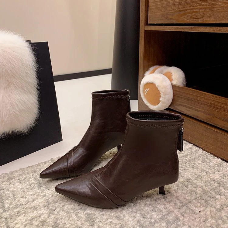 尖头细跟短靴女2025冬季新款爆款高级加绒保暖马丁靴时尚气质靴子