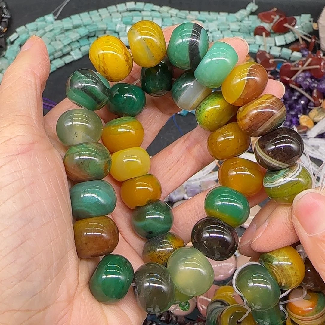 玛瑙/玉髓合金珠宝半成品黄绿玛瑙算盘15mm一条