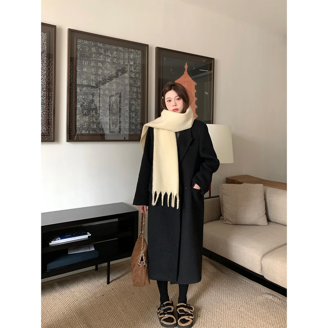 米花家【伦敦手记】小个子高级感毛呢外套女正肩中长款气质大衣