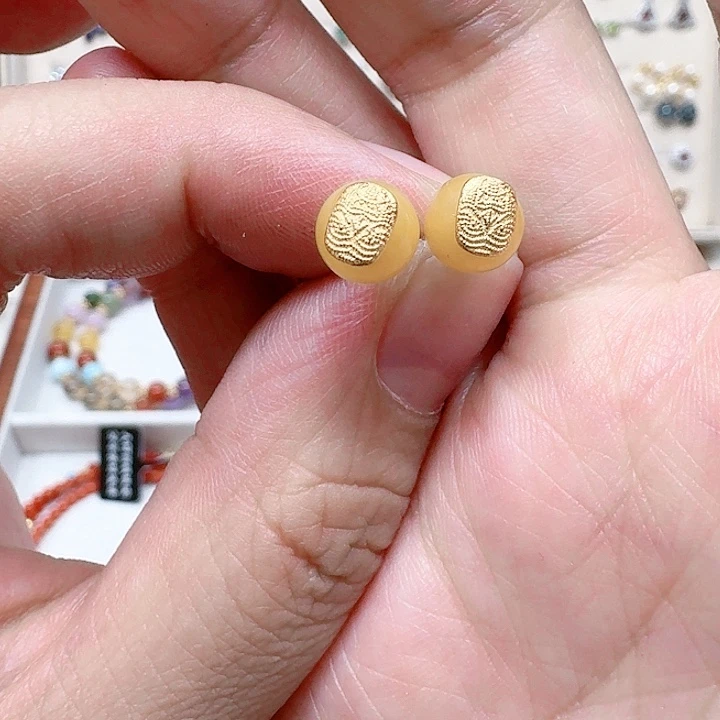 蜜蜡耳饰银S925镶嵌耳钉