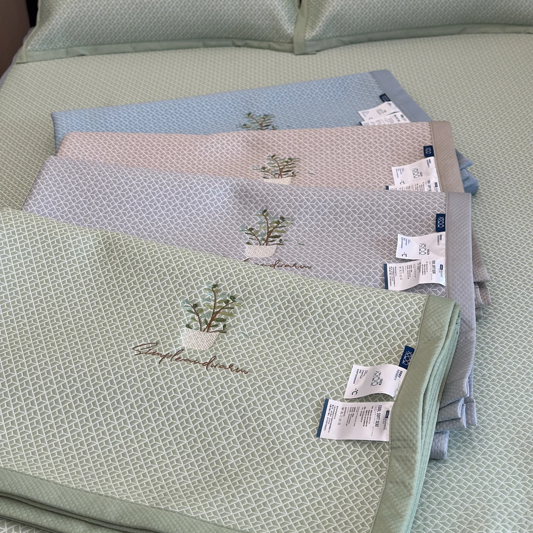 【MJ】方格绣花系列 夏季刺绣凉席可水洗家用席子三件套凉感