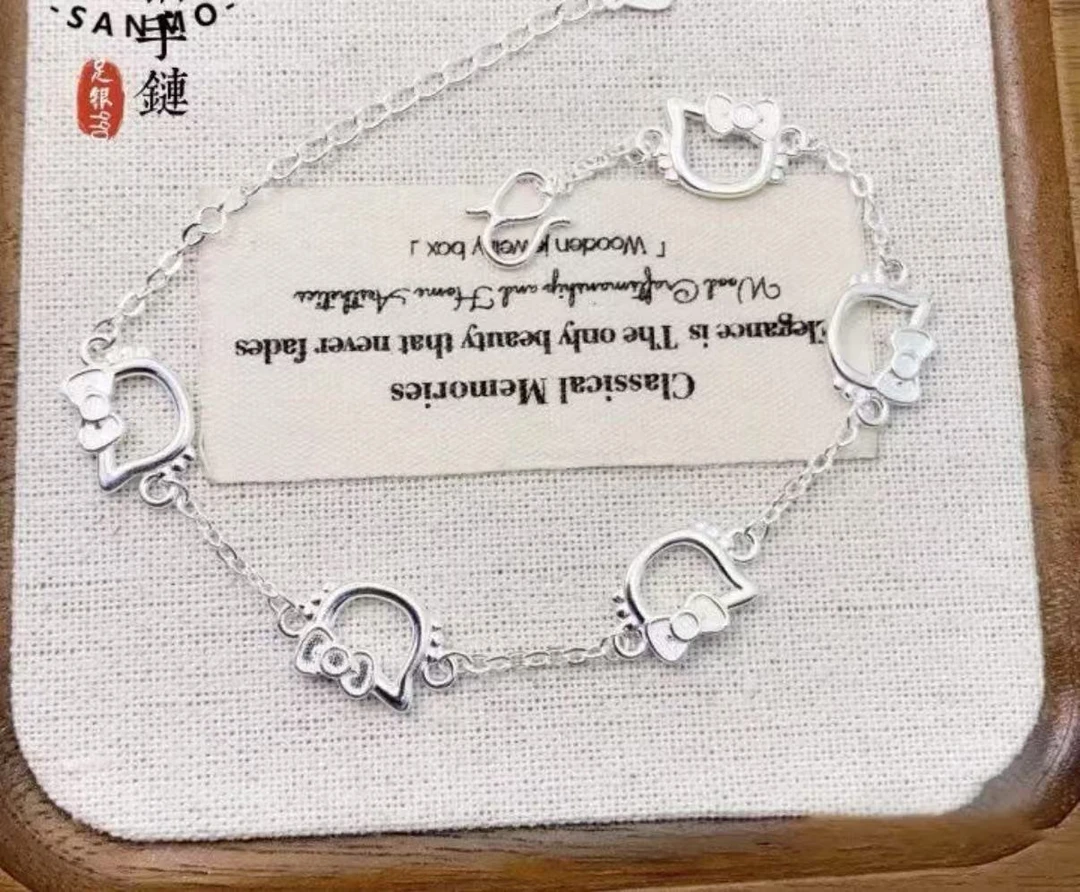 足银手链 足银手链 足银凯蒂猫手链ins可爱少女甜美首饰礼物