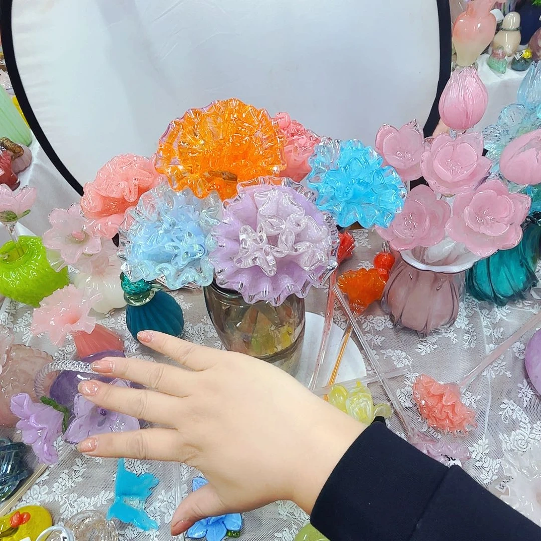 4夜光3不叶光琉璃花瓶花器艺术品