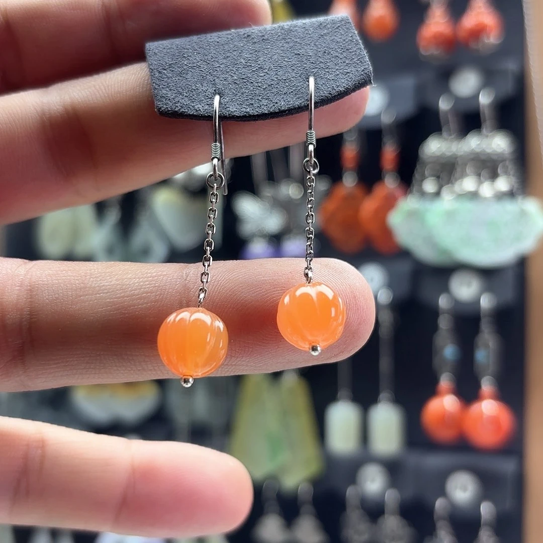 南红玛瑙耳饰银S925镶嵌壶****画