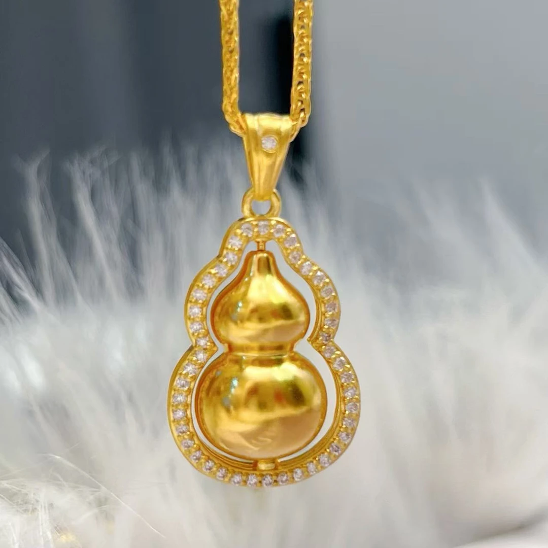 【水贝黄金】999足金5G工艺黄金镶嵌葫芦吊坠X300