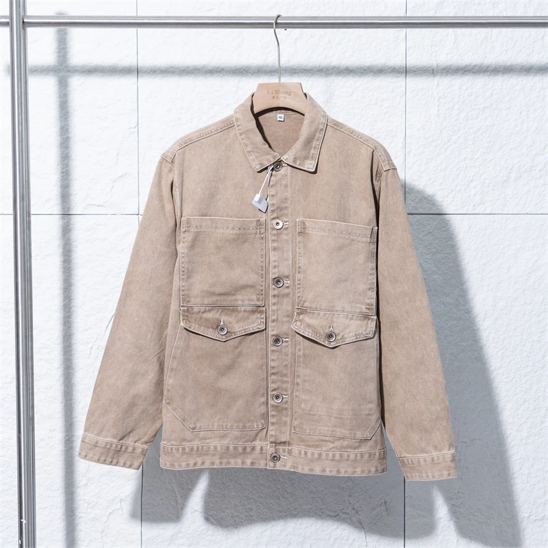 春季男士纯棉宽松工装休闲牛仔外套男款时尚潮流纯色长袖夹克ZJ45