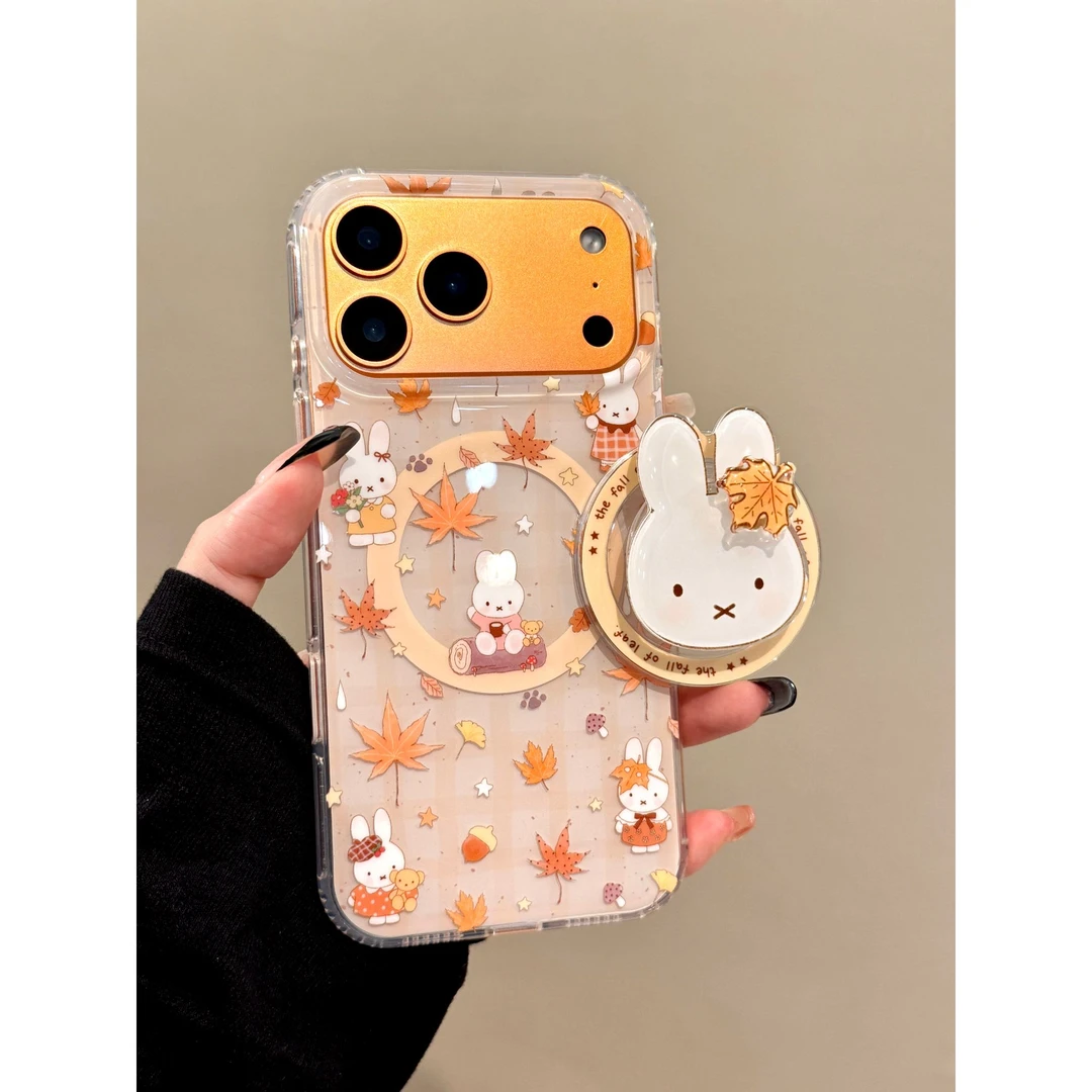 适用苹果iphone17promax枫叶兔子16pro磁吸15支架14ins早秋手机壳