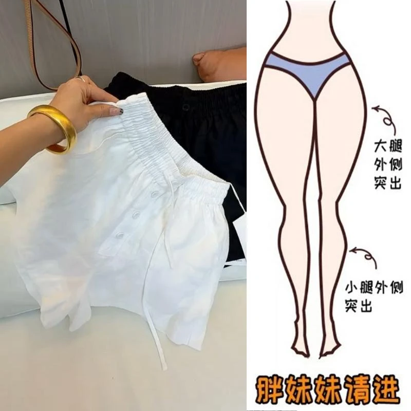 2025夏季薄款韩版白色短裤设计感小众四粒扣简约宽松显瘦阔腿裤