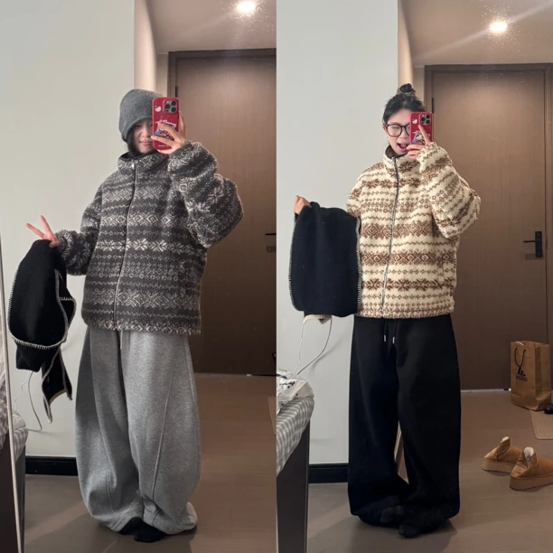 【费尔岛】氛围感撞色摇粒绒冬季加绒外套