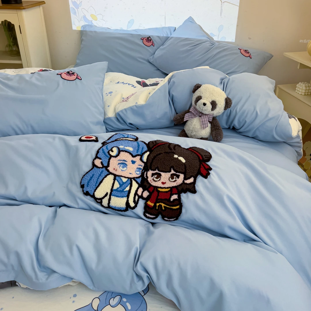 A类-超柔水洗四件套简约可爱网红少女心学生宿舍三件套小清新床品