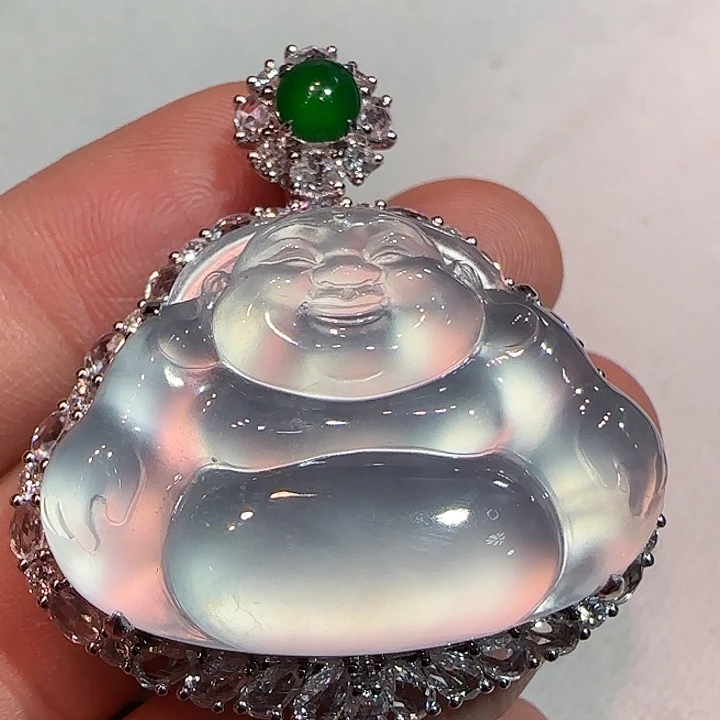 翡翠吊坠(不含链)18K金镶嵌耳坠