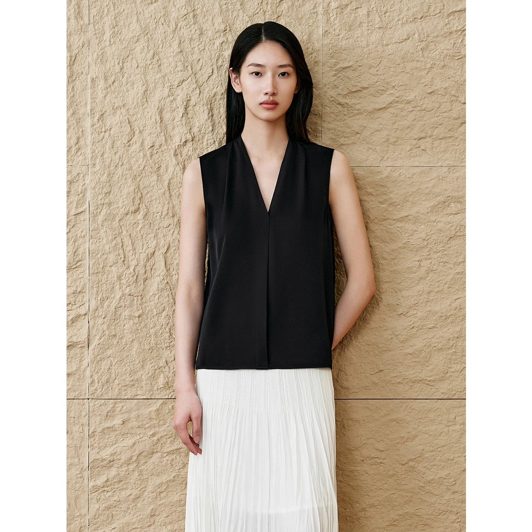 INSUN恩裳2025夏季简约仿麻感立裁捏褶夏季新款背心9C65204010