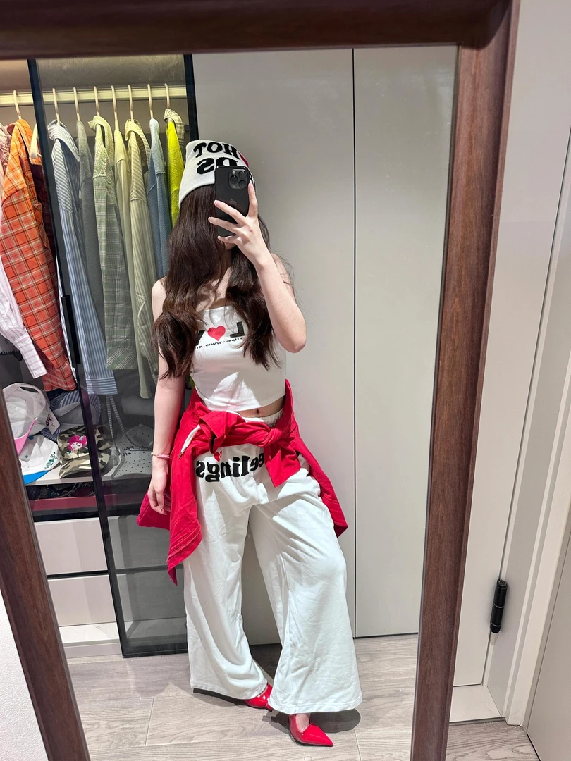 美式辣妹抹胸背心女夏季新款字母印花宽松运动抽绳阔腿休闲裤套装