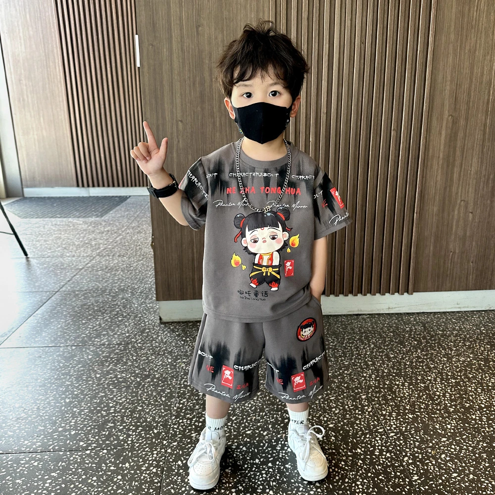 哪吒男童夏装套装2025新款洋帅气宝宝夏季时髦潮儿童短袖短裤衣服