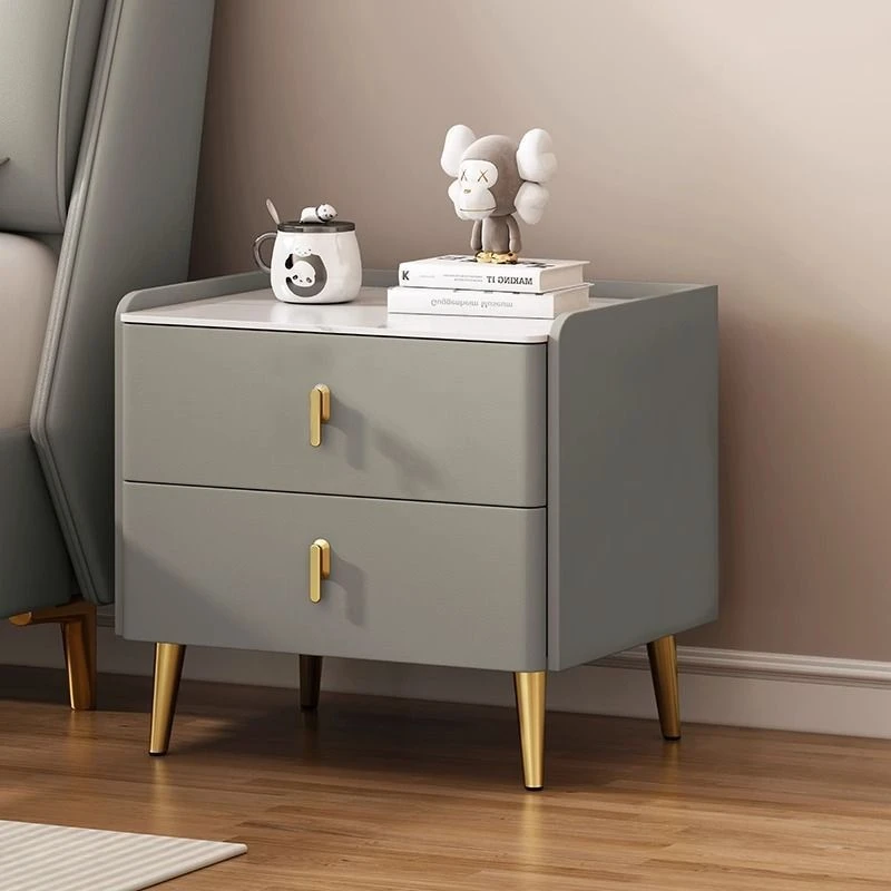 实木意式床头柜简约现代床边柜轻奢储物高级家用岩板小型卧室收纳
