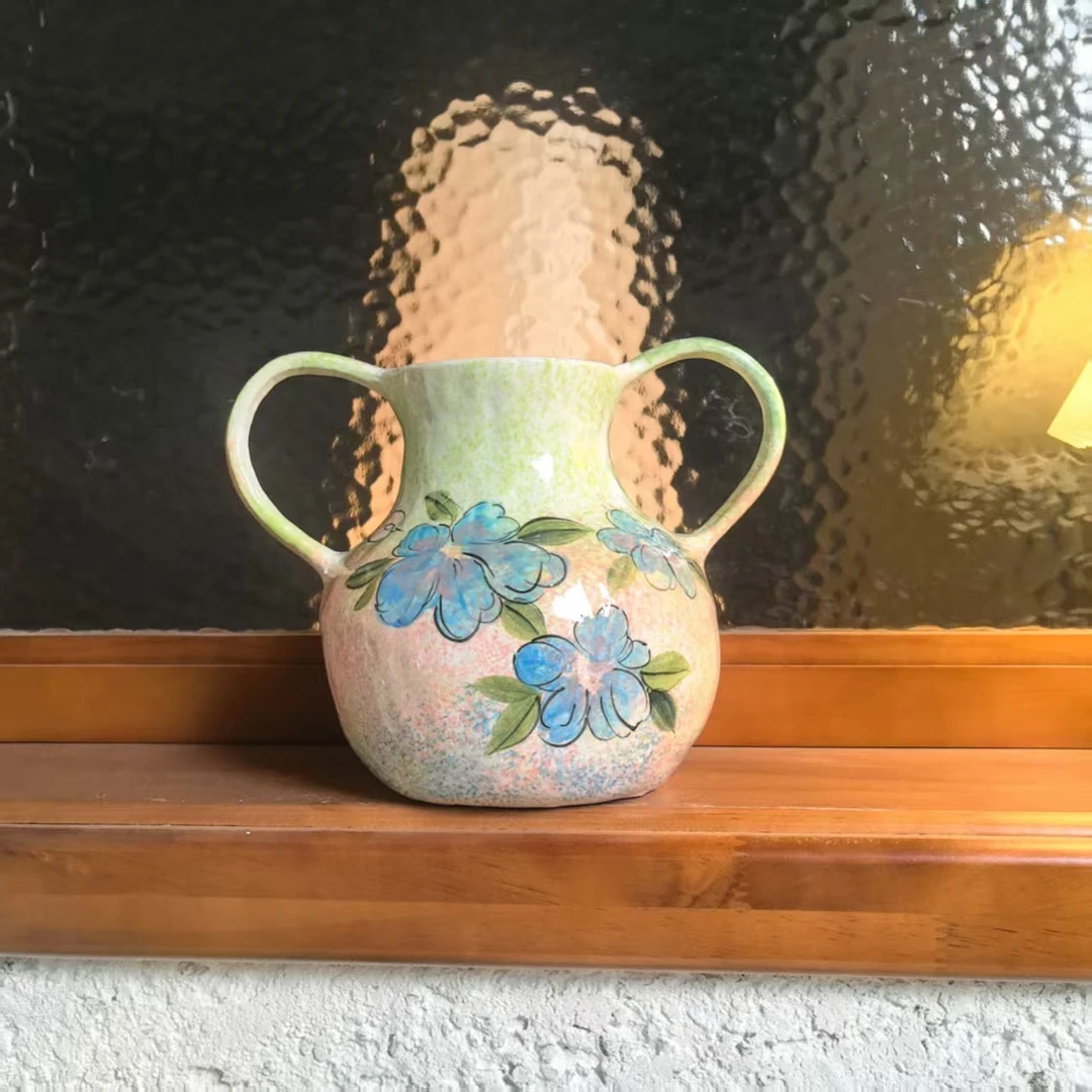 494景德镇设计师手作花器摆件侘寂风双耳花