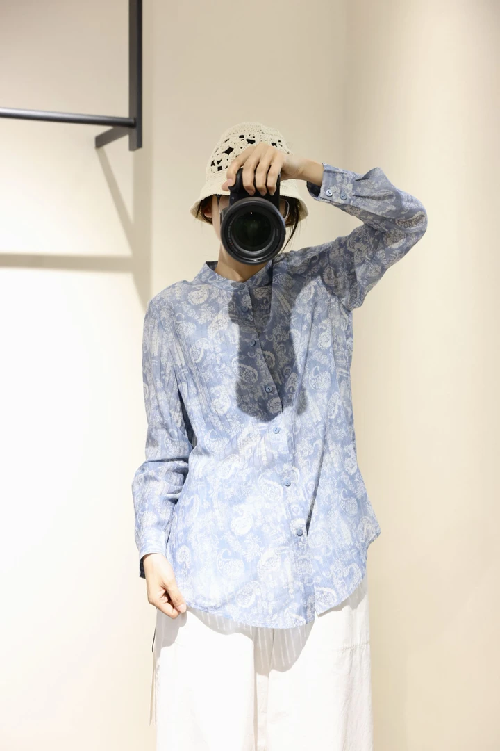 丝棉缎提花印花长袖衬衫上衣25074