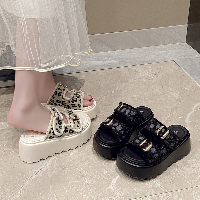 暮秋秋2025夏季新款魔术贴拖鞋外穿厚底溶解鞋休闲一字拖沙滩凉拖