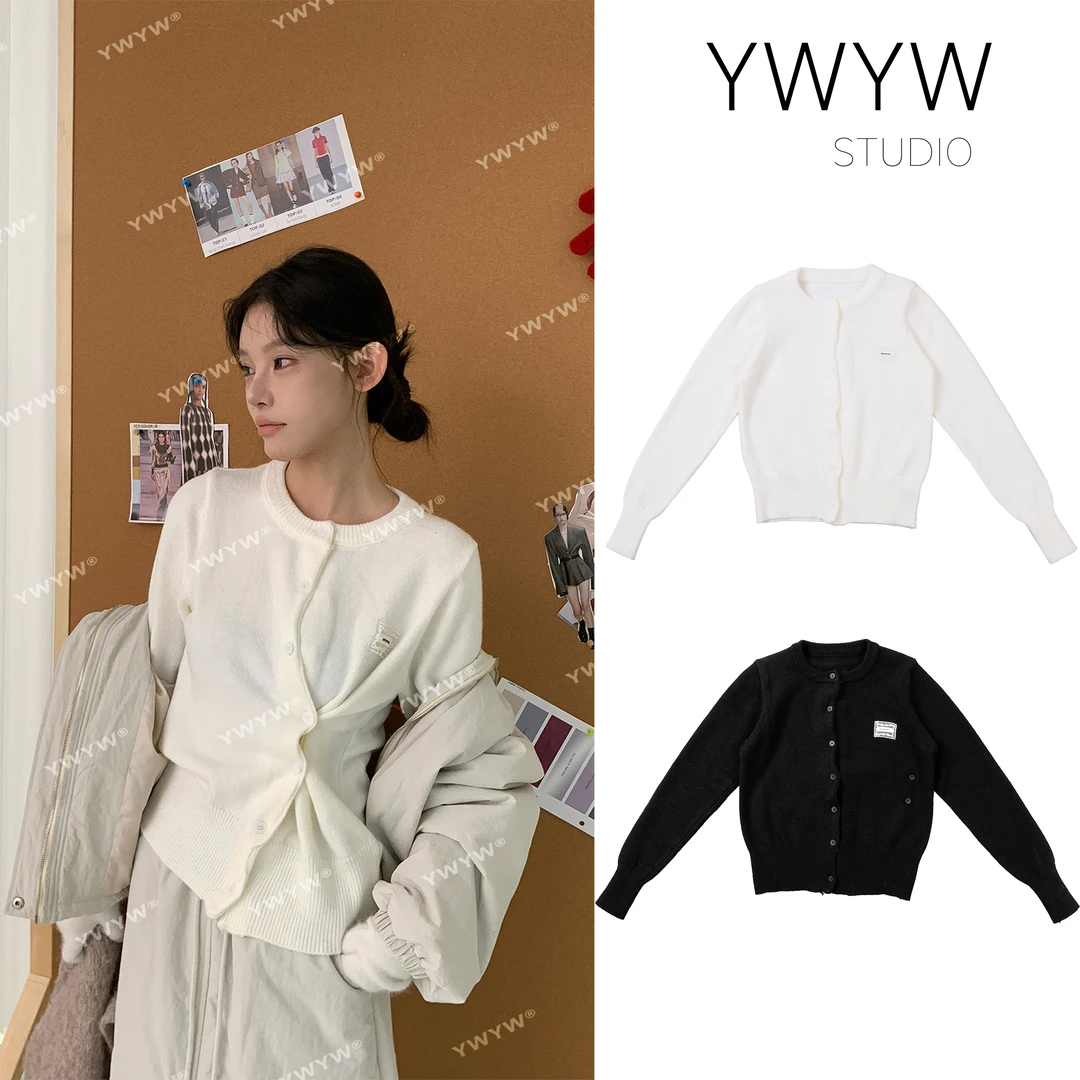 【福利款NO退换】秋冬双穿腹部扣设计螺纹领针织开衫3538