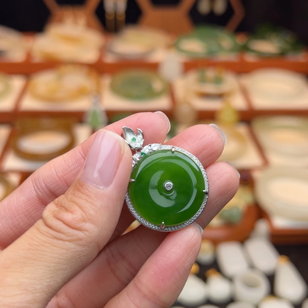 和田玉银S925镶嵌挂件