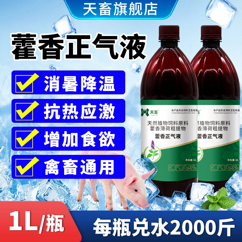 天畜藿香正气液家禽家畜通用猪牛羊鸡鸭鹅狗防中暑冰爽VC口服解暑