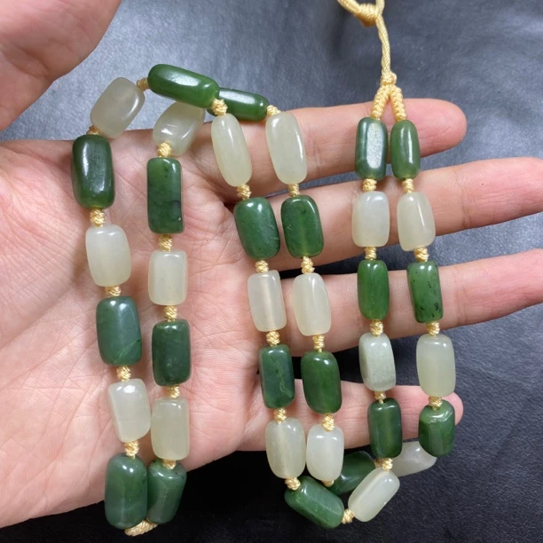 和田玉双色竹节链碧玉白玉手编款 66周长 多样性发其一